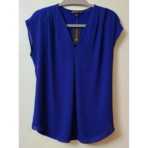 Inc Women's Bright Blue Pleated Cap Sleeve Blouse